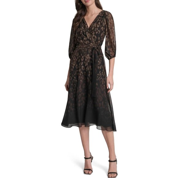 DKNY Womens 3/4 Sleeve Midi Dress with Removable Belt, DKNY Cocktail Dress - Picture 1 of 9